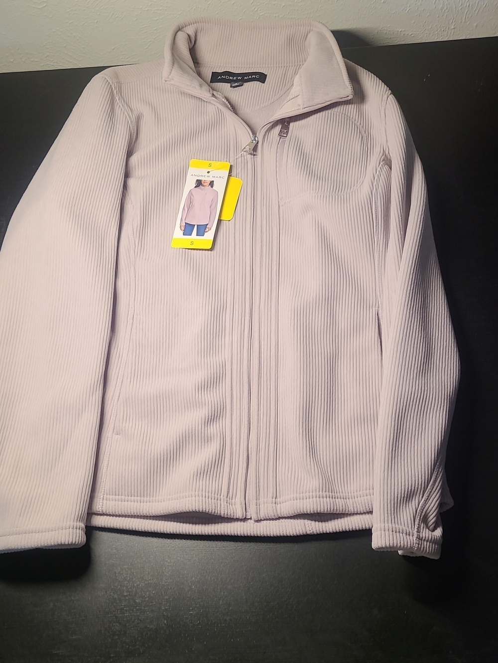 Andrew Marc Women's Pale Pink Ribbed Full-Zip Jacket
